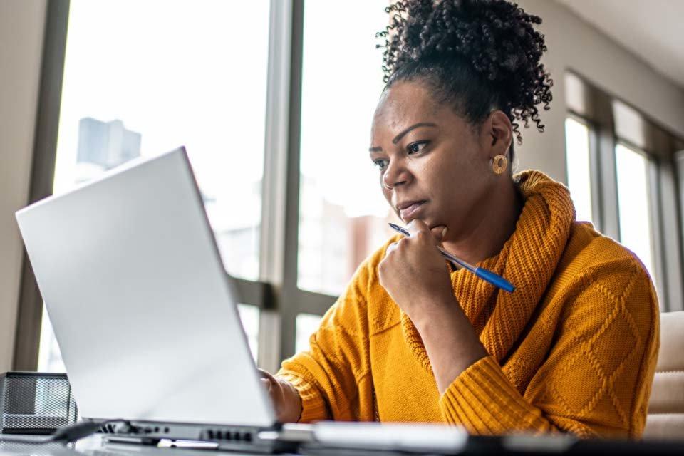 Woman working on laptop